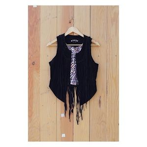 Guess suede leather long fringe vest